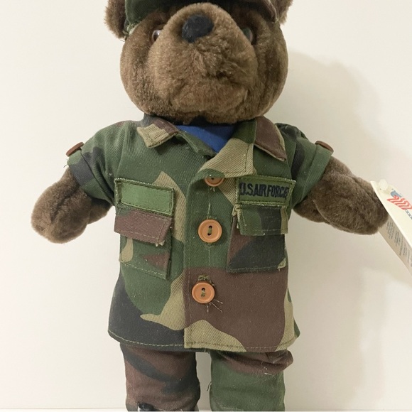 Vintage 1989 US  Bear Forces of America Plush Air Force Bear 11" Dark Brown Camo - Picture 3 of 16